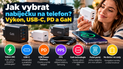 Jak vybrat nabíječku na telefon? Výkon, USB-C, PD a GaN
