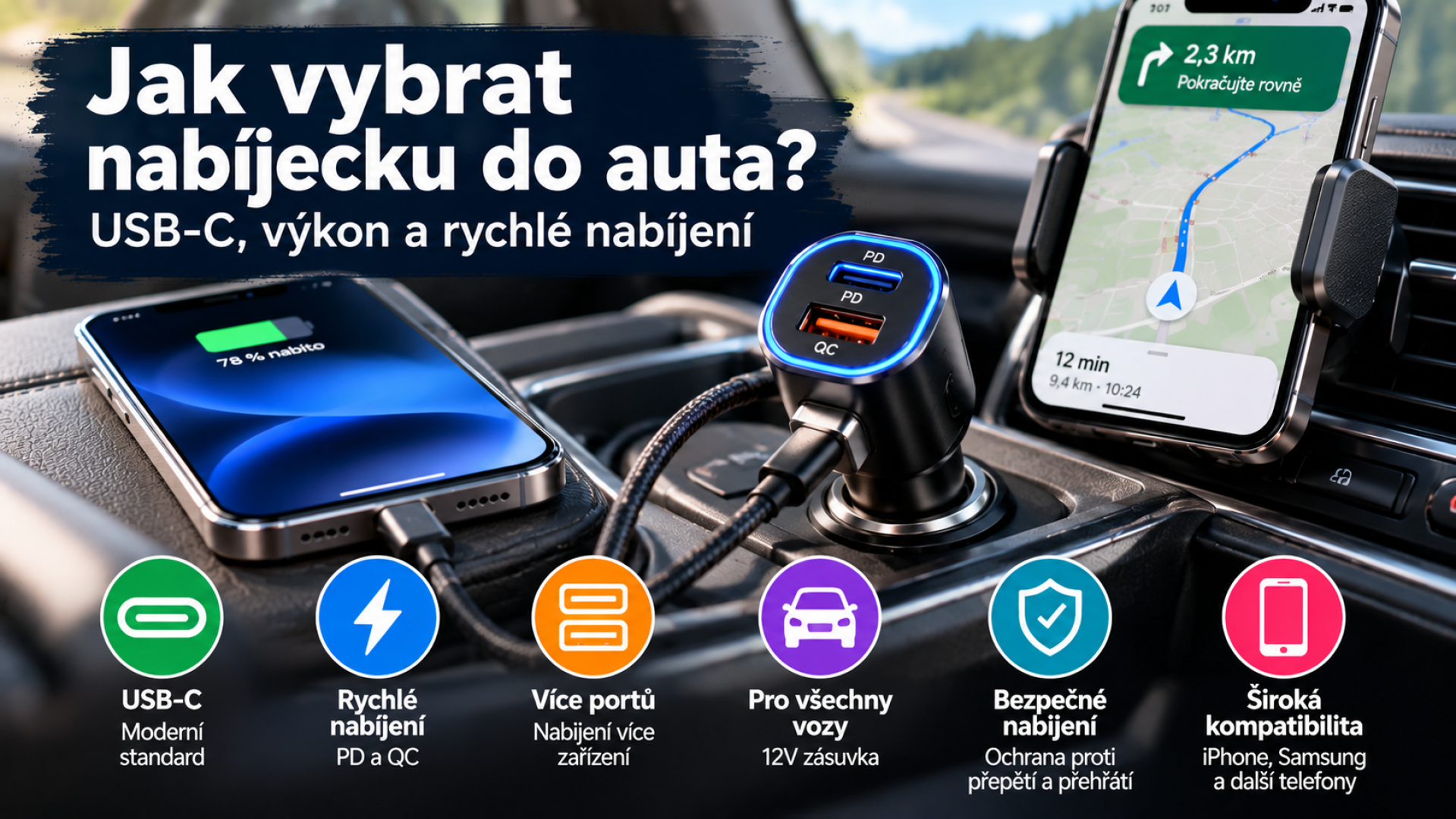 Jak vybrat nabíječku do auta? USB-C, výkon a rychlé nabíjení