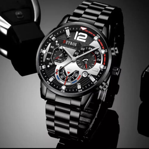 Hodinky DEYROS - značkové UNISEX elegantní hodinky s datumovkou - black