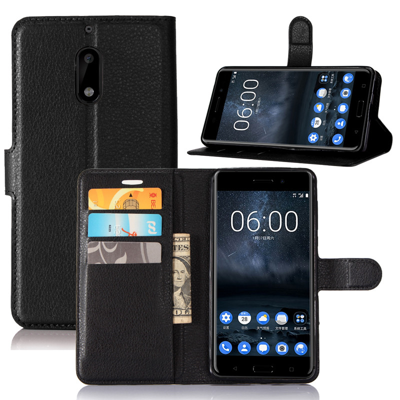 NOKIA 6 (2017) - pouzdro (kryt, obal) peněženka se stojánkem - černé 