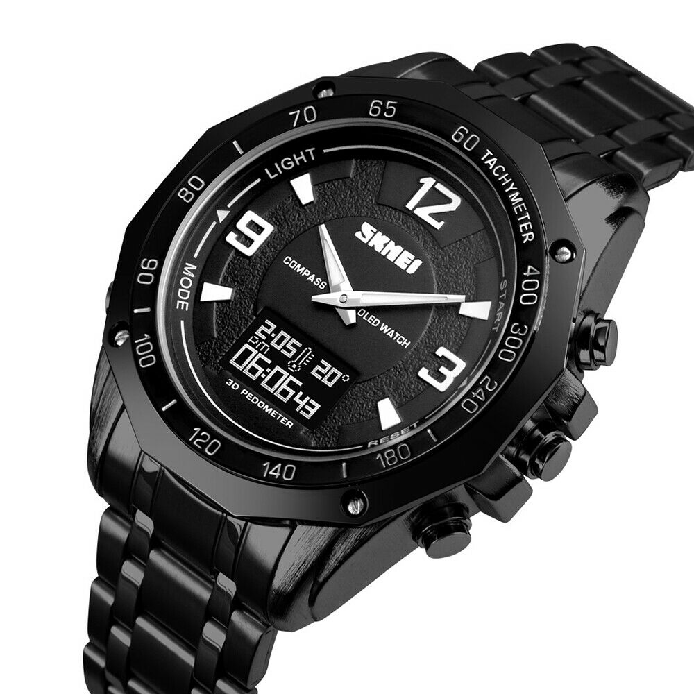 Hodinky SKMEI 1464 BLACK - pánské vodotěsné hodinky krokoměr teploměr kompas čas
