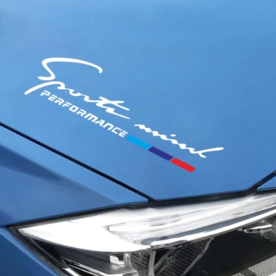 BMW M PERFORMANCE SPORTS MIND samolepka na kapotu (sada 2ks) 28 x 8 cm - bílá