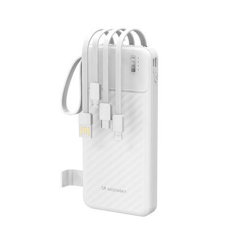 Wozinsky W11-W 10000mAh 10W powerbanka s vestavěnými kabely a svítilnou - bílá