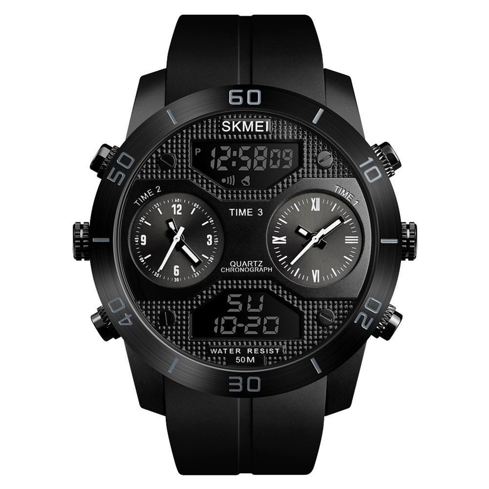 Hodinky SKMEI 1355 - pánské sportovní vodotěsné hodinky s 2 ciferníky - černé