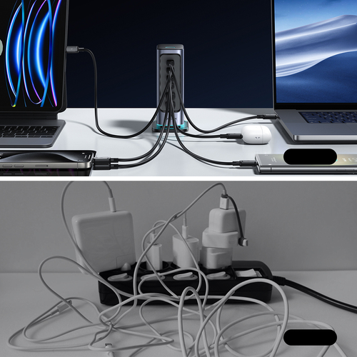 Joyroom JR-TCM02 GaN nabíječka 65 W, 4× USB-C + 2× USB-A – tmavě šedá