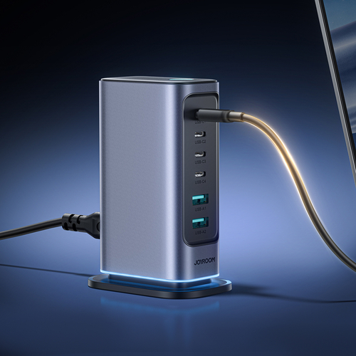 Joyroom JR-TCM02 GaN nabíječka 65 W, 4× USB-C + 2× USB-A – tmavě šedá